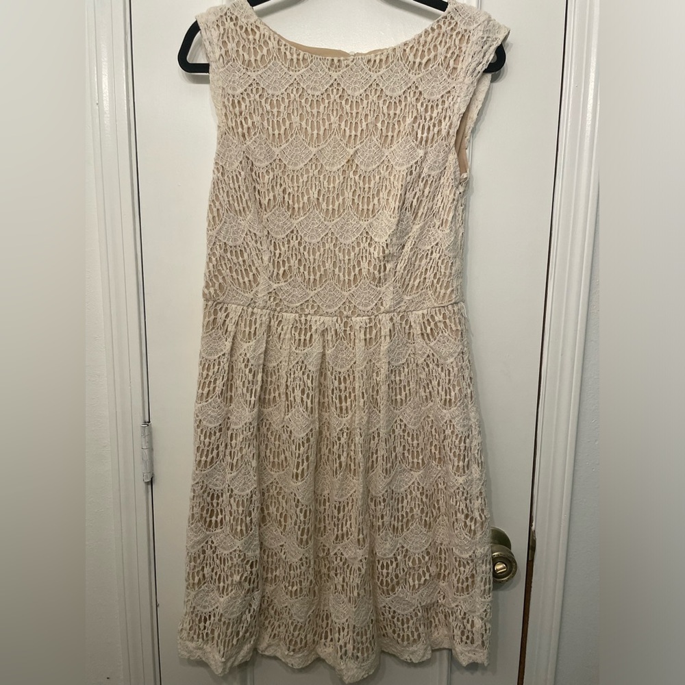 Sleeveless Tan Lace Dress-10